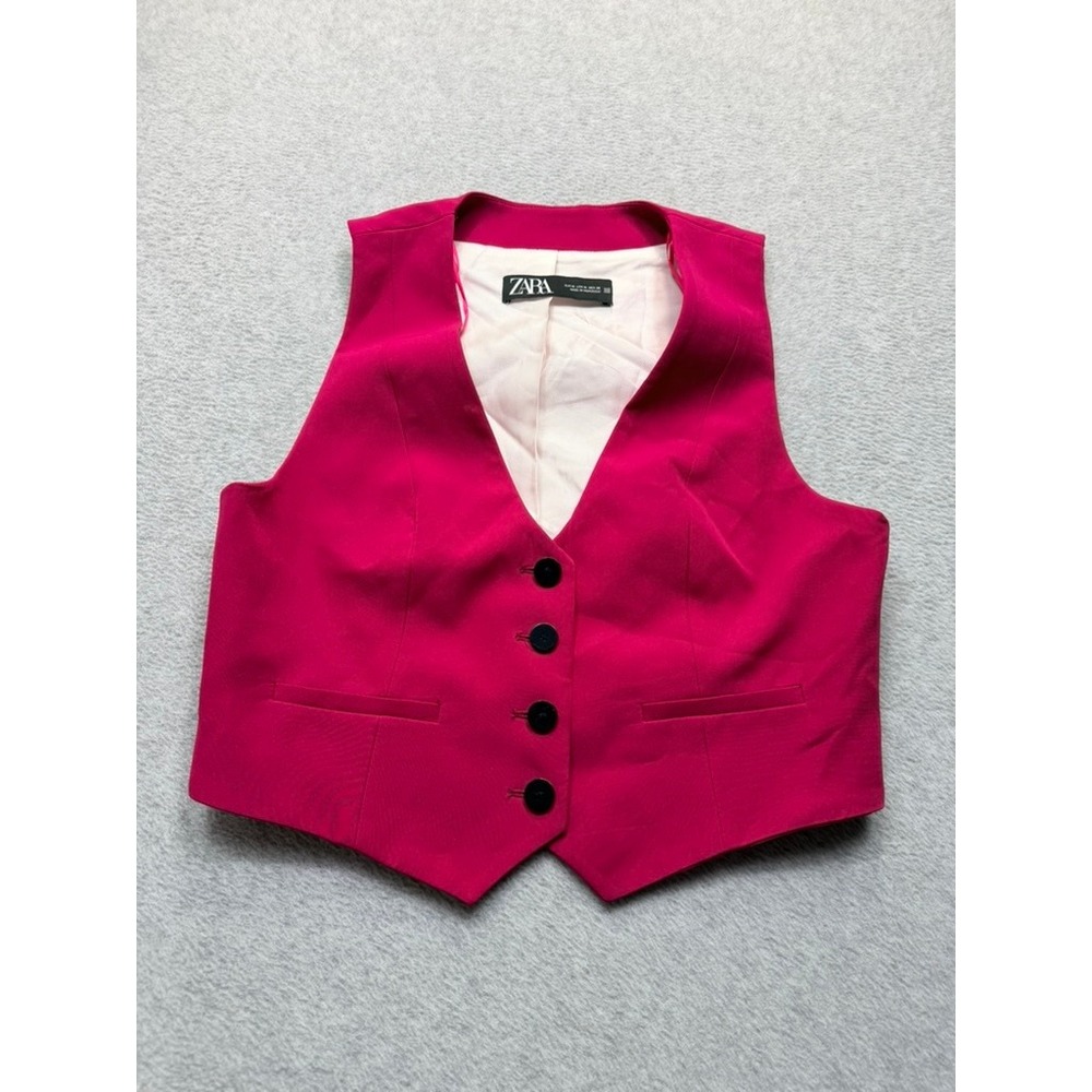 Zara Womens Fuchsia Pink Tailored Button Up Waistcoat Vest Size Medium
